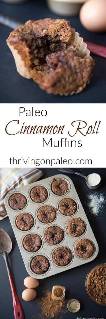 Gluten-free and Paleo Cinnamon Roll Muffins recipe - these muffins with an ooey gooey center will satisfy any craving you have for a warm cinnamon roll