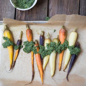 Roasted Carrots with Carrot Top Pesto - a Paleo, gluten-free, dairy-free side dish
