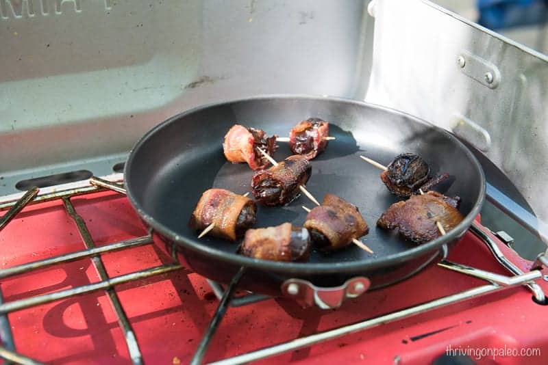 Paleo Bacon Wrapped Dates on night 1 of our camping trip