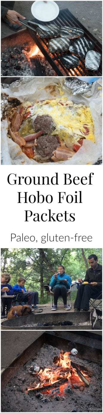 Paleo Ground Beef Hobo foil packet recipe (gluten-free, dairy-free) - cooked over the fire while camping. Plus a vlog of what we ate on our camping trip!