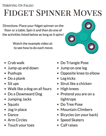 Use a fidget spinner to get your kids moving with this free printable Fidget Spinner Moves worksheet
