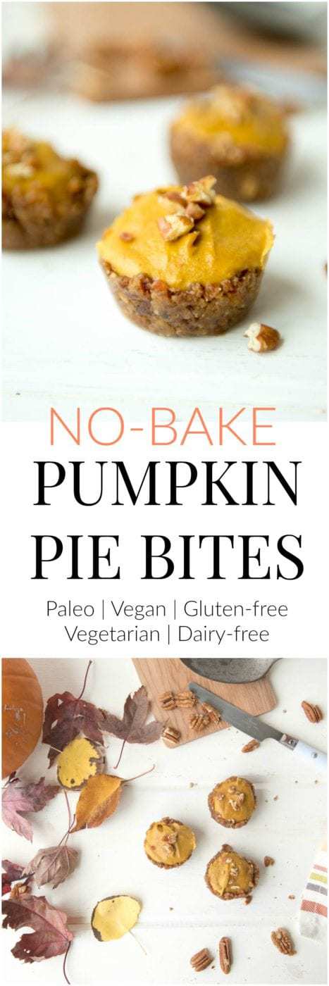 No-bake pumpkin pie bites recipe (Paleo, vegan, vegetarian, gluten-free, grain-free) - #paleorecipes #glutenfreerecipes #paleothanksgiving #paleothanksgivingrecipes