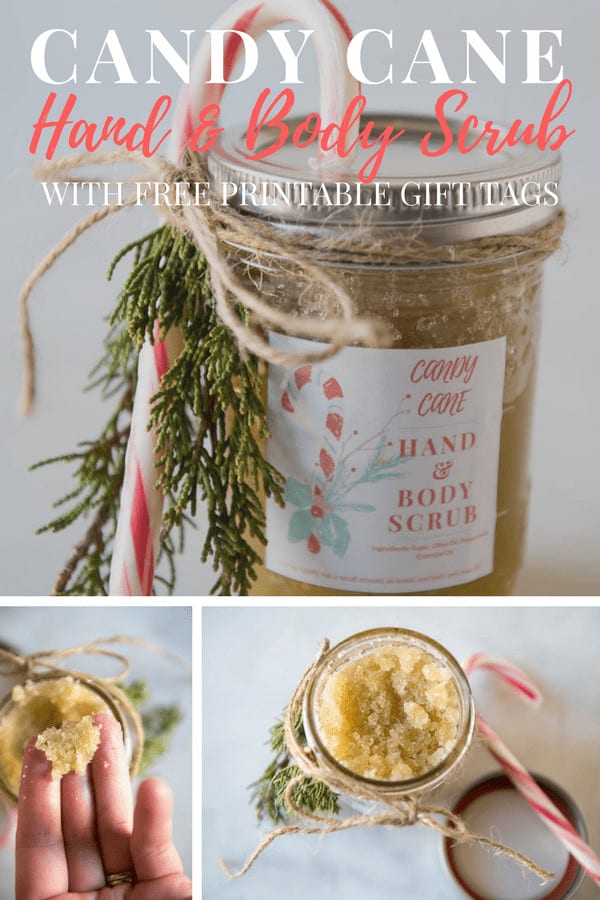 Candy Cane Sugar Scrub DIY Gift Homemade Idea- great for teachers, neighbors, hostess gifts, friends, or family! If you want to make a homemade Christmas gift, it doesn't get much easier than this! I even provide free printable labels to make your gift look classy and chic. #homemadegiftideas #homemadeChristmasgifts #diygifts #giftideas
