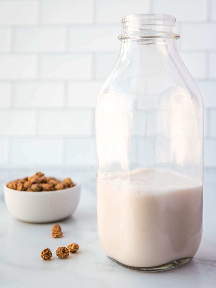 homemade tigernut milk in a jar