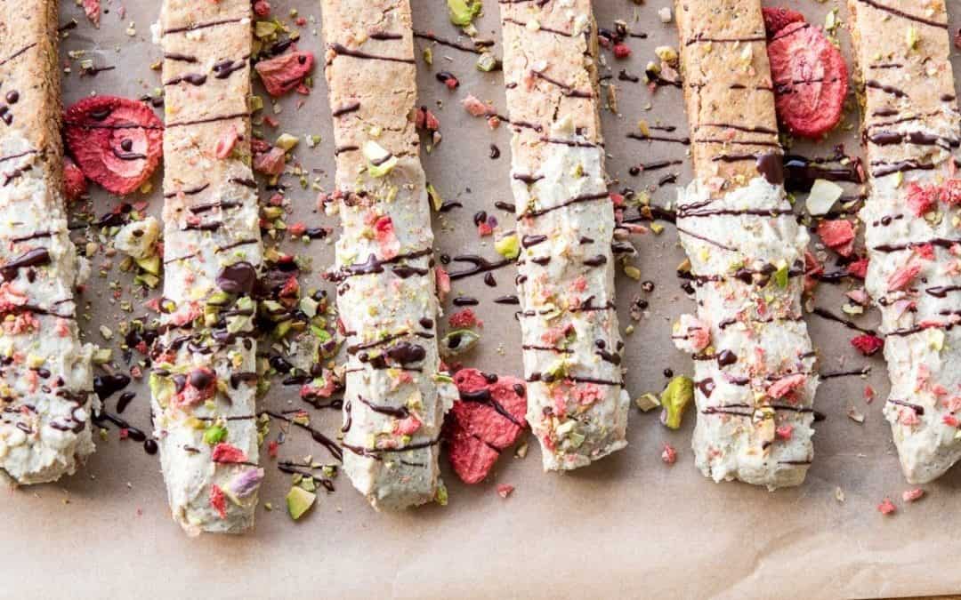 Paleo Biscotti with White Chocolate Coating