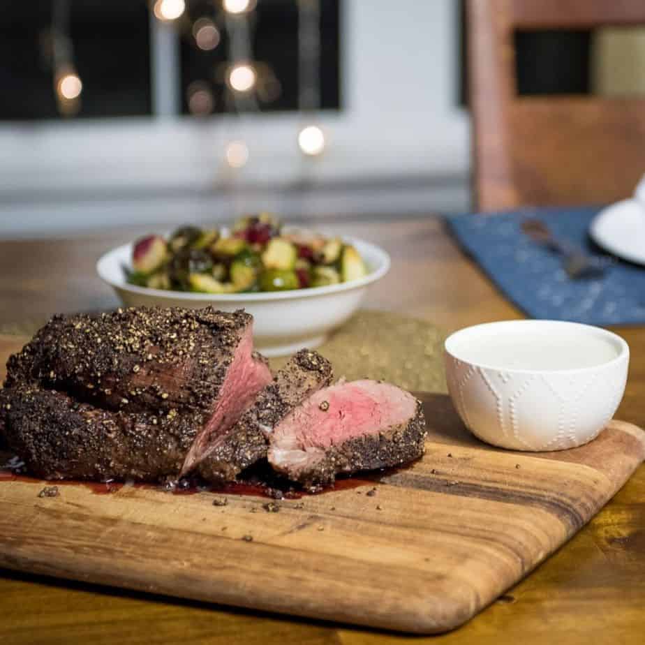 Peppercorn Beef Tenderloin with a Roasted Garlic Cream Sauce